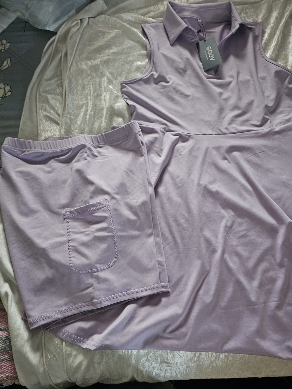 Lavender Sleeveless Asymmetrical Dress With Shorts